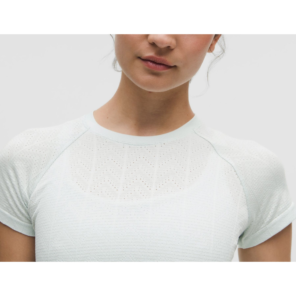 lululemon athletica white swiftly pointelle cropped Short Sleeve Top